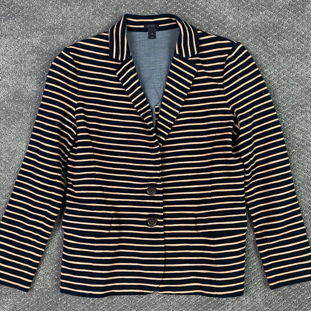 J. CREW Maritime Striped Blazer Women's XS Brown Stretch Cotton Spandex